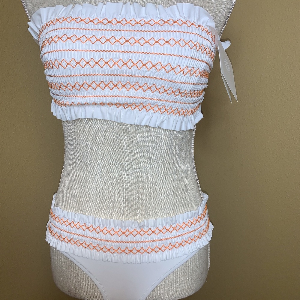 Tory Burch Costa Bandeau Bikini in White/Orange
